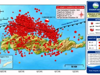 Peta sebaran gempa susulan Flores M7.7