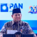 Presiden Prabowo Subianto saat memaparkan capaian dan target pemerintah dalam acara HUT ke-28 PAN di Jakarta.