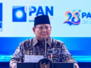 Presiden Prabowo Subianto saat memaparkan capaian dan target pemerintah dalam acara HUT ke-28 PAN di Jakarta.